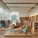 desain perpustakaan sekolah minimalis zonasi ruang baca modern furnihub