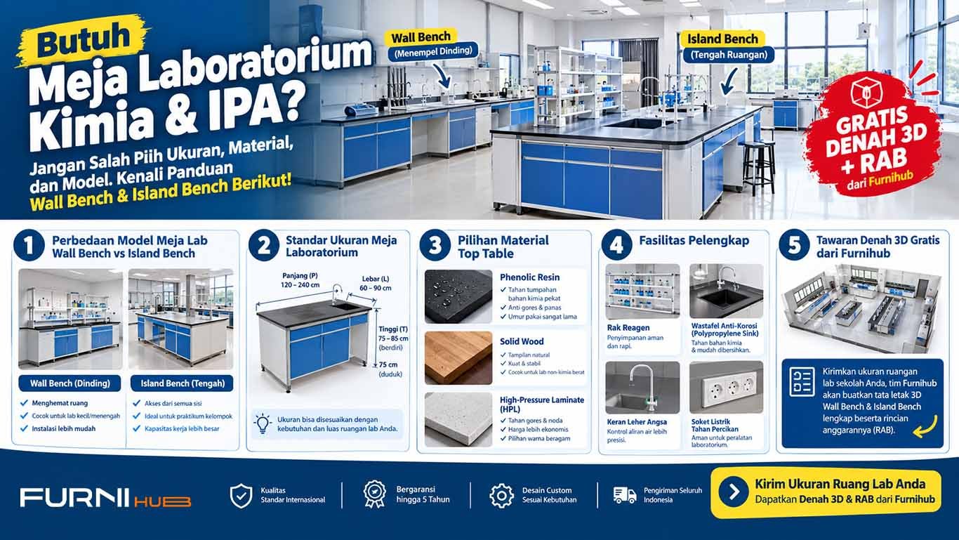 Butuh Meja Laboratorium Kimia & IPA? Panduan Lengkap Wall Bench dan Island Bench
